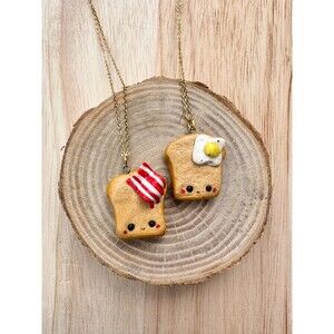 Bacon & Egg Bestie Necklace Set, Delicious Friendship Jewelry x 2 Polymer Clay
